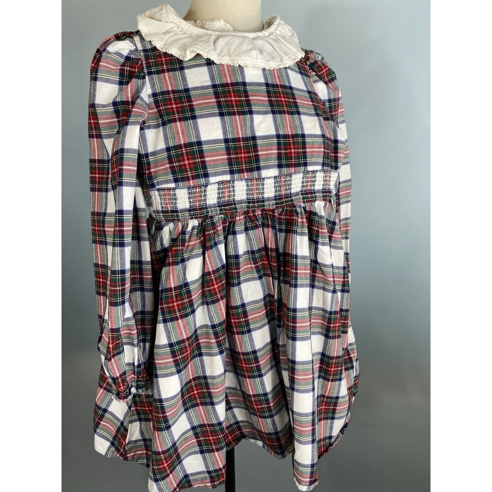 Janie and Jack White Plaid Tartan Christmas Flannel Dress 100% Cotton Size 10